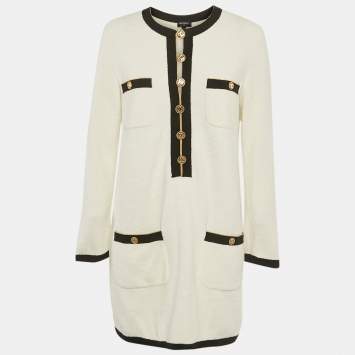 Pre Owned Chanel White Cotton Terry Button Detail Mini Dress M