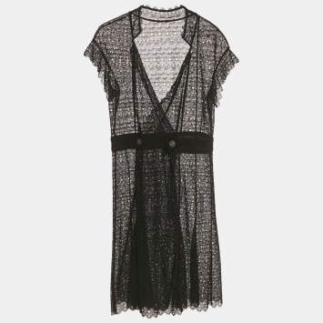 Pre Owned Chanel Black Crochet Double Breasted Short Dress M  