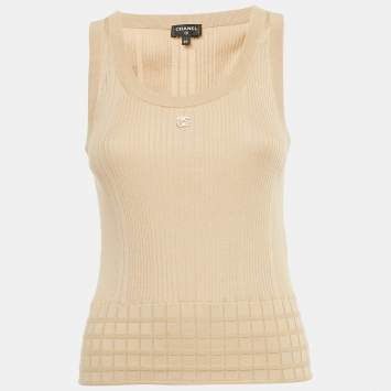 Pre Owned Chanel Beige Cotton Knit Sleeveless Top S