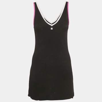 Pre Owned Chanel Black Knit Logo Mini Dress S