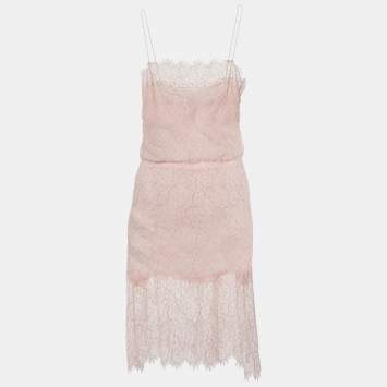 Pre Owned Chanel Light Pink Lace Strappy Short Dress M