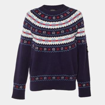 Pre Owned Chanel Navy Blue Coco Neige Wool Crew Neck Jumper M