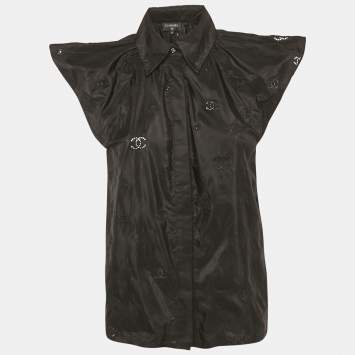 Pre Owned Chanel Black CC Embroidered Silk Sleeveless Shirt M