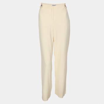 Pre Owned Chanel Cream Crepe Trousers M