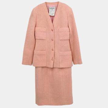 Pre Owned Chanel Setup Suit Jacket Skirt Pink #38