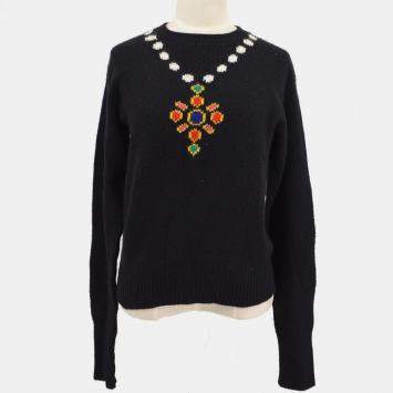 Pre Owned Chanel 95A #44 Round Neck Long Sleeve Knit Top Black