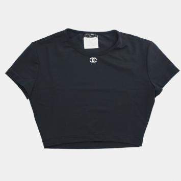 Pre Owned Chanel Cropped T-shirt Top Black Size M