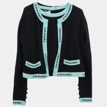 Pre Owned Chanel Ensemble Cardigan Short Sleeve Top Black Size L