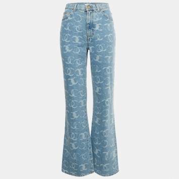 Pre Owned Chanel Blue CC Pattern Denim Sequin Pocket Jeans M/Waist 28"
