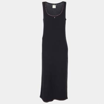 Pre Owned Chanel Navy Blue Rib Knit Sleeveless Midi Dress M