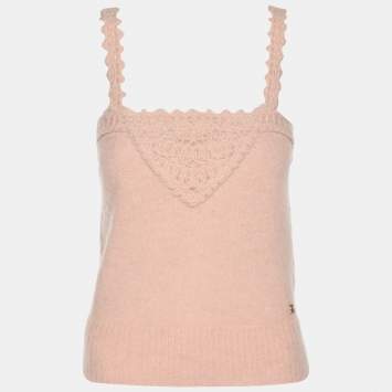 Pre Owned Chanel Pink Wool Blend Embroidered Camisole Top M