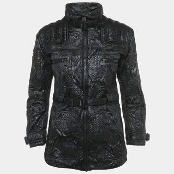 Pre Owned Chanel Navy Blue Jacquard Zip-Up Jacket S