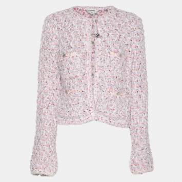 Pre Owned Chanel Pink/Lilac Sequined Tweed Jacket M