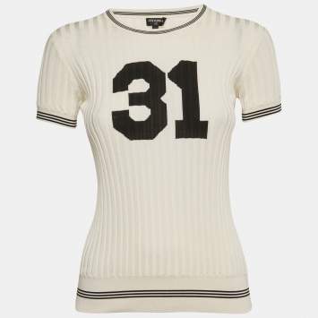 مملوكة مسبقًا Chanel Ivory 31 Intarsia Rib Knit Top M