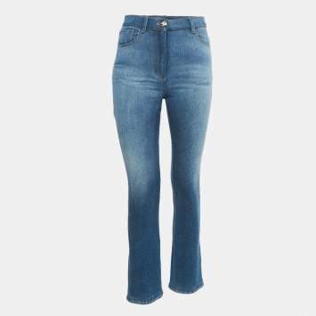 مملوكة مسبقًا بنطلون جينز شانيل مقاس ضيق تفصيل الشعار دنيمل أزرق S محيط الخصر 28 بوصة