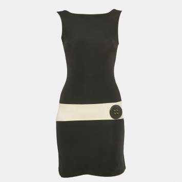 Pre Owned Chanel Black Jersey Big Button Detail Backless Mini Dress S