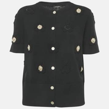 Pre Owned كاردنجان شانيل كشمير أسود مزين بسحر الأسد مقاس كبير جدًا