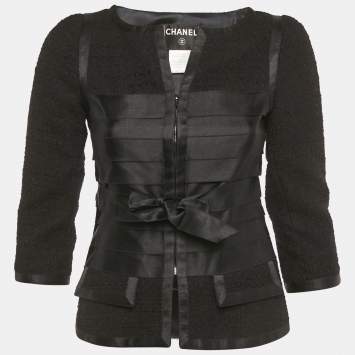 Pre Owned Chanel Black Tweed Belted Jacket S