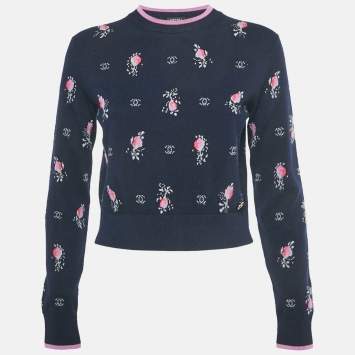 Pre Owned سترة شانيل كشمير بنمط أزرق بحري مقاس صغير