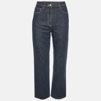 Pre Owned Chanel Navy Blue Denim Straight Leg jeans S Waist 30" 