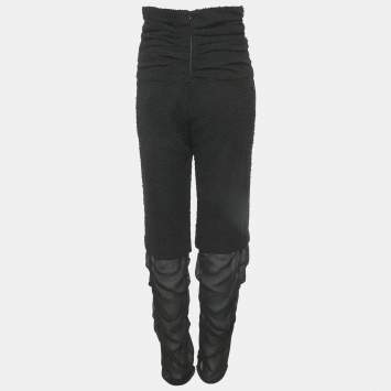 مملوكة مسبقًا بنطلون شانيل أسود تريم حرير وتويد مقاس متوسط