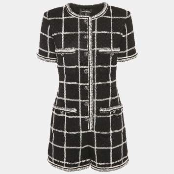 مملوكة مسبقًا Chanel Black Lurex Tweed Button Detail Playsuit M