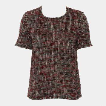 مملوكة مسبقًا Chanel Red Tweed Short Sleeve Top