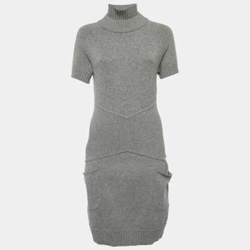 Pre Owned Chanel Grey Wool & Cashmere Midi Dress M