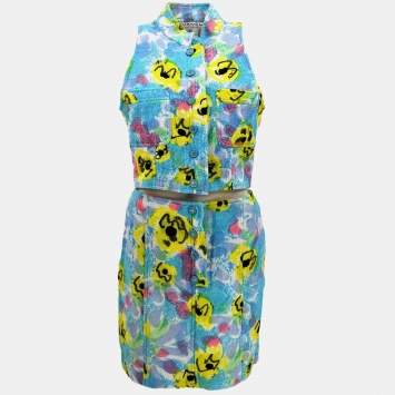 Pre Owned Chanel Setup Sleeveless Vest Jacket Skirt Blue 97P #40