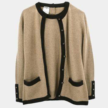 Pre Owned بلوزة نصف كم كارديجان ش انيل مجموعة بيج 96A مقاس 36