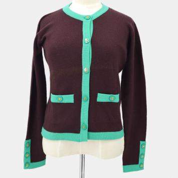 Pre Owned Chanel 95A #40 Ensemble Cardigan Top Brown Green Cashmere