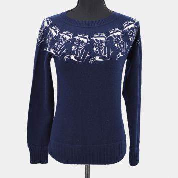 Pre Owned Chanel P44570K04639 #34 Long Sleeve Round Neck Knit Top Navy XS