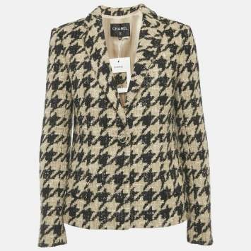Pre Owned Chanel Beige/Black Lurex Houndstooth Jacket M