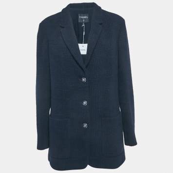 مملوكة مسبقًا Chanel Navy Blue Tweed Button Detail Jacket XL