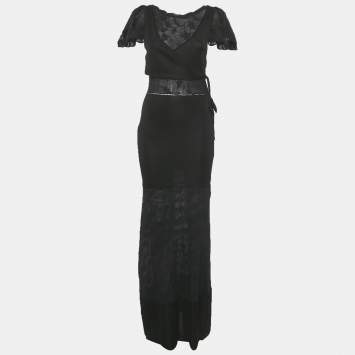 مملوكة مسبقًا Chanel Black Jersey & Lace Detail Maxi Dress S