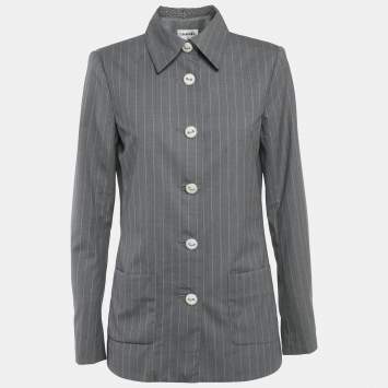Pre Owned Chanel Grey Striped Wool Jacket M
