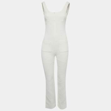 Pre Owned Chanel White Tweed Backless Jumpsuit S