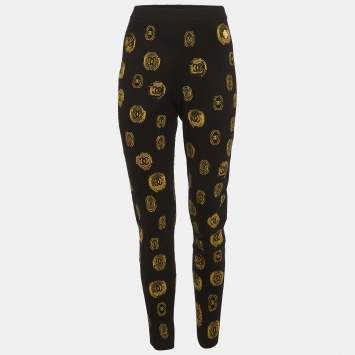 Pre Owned Chanel Black Coin Intarsia Knit Cashmere Pants M