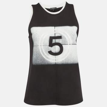 Pre Owned Chanel Black Graphic Print Jersey Tank Top M