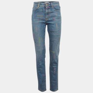 Pre Owned بنطلون جينز 22P بقصة ضيقة مطبوع دِنِم متعدد الألوان/أزرق من شانيل مقاس وسط 28 بوصة مقاس متوسط