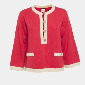 مملوكة مسبقًا Chanel Pink Cashmere Half-Placket Sweater L