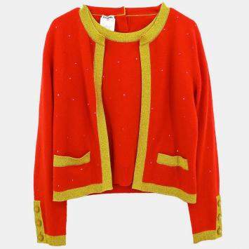 Pre Owned Chanel Ensemble Cardigan Short Sleeve Top Orange 96A #42