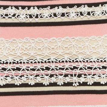 مملوكة مسبقًا Chanel Pink Striped Knit Lace Trim Mini Dress S