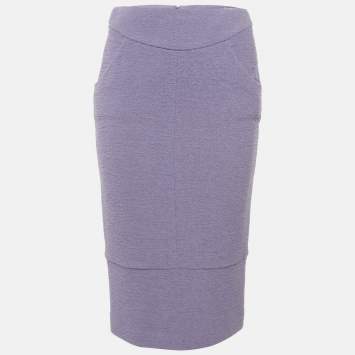 Pre Owned Chanel Purple Tweed Pencil Skirt M