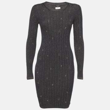 Pre Owned Chanel Navy Blue Lurex Rib Knit Short Dress S