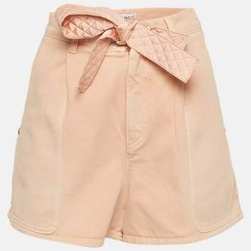 Pre Owned Chanel x Karl Lagerfeld Pink Cotton Drill Tie-Up Waist Shorts S