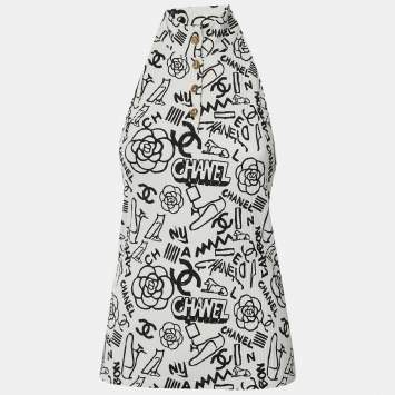 Pre Owned Chanel White Knit Halter Neck Top L