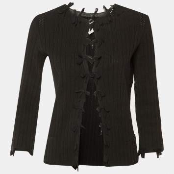 مملوكة مسبقًا Chanel Black Knit & Bow Detail Cardigan L