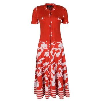 مملوكة مسبقًا Chanel Orange and White Floral Knit Zip Front Dress M