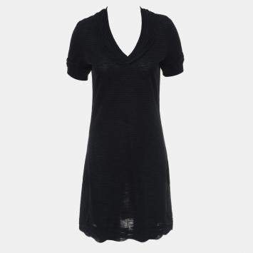 Pre Owned Chanel Ruffled V Neck Stripes Dress